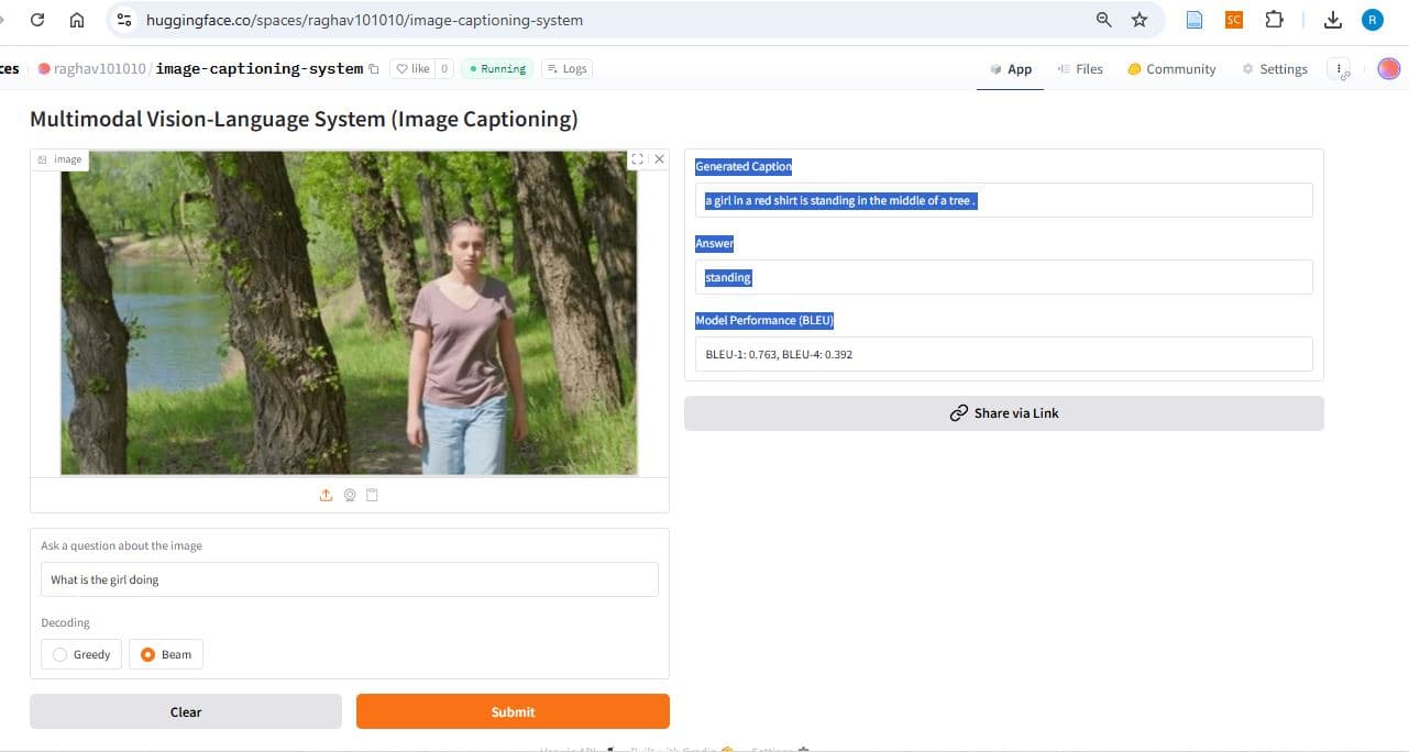 Multimodal Vision-Language System (Image Captioning + VQA)