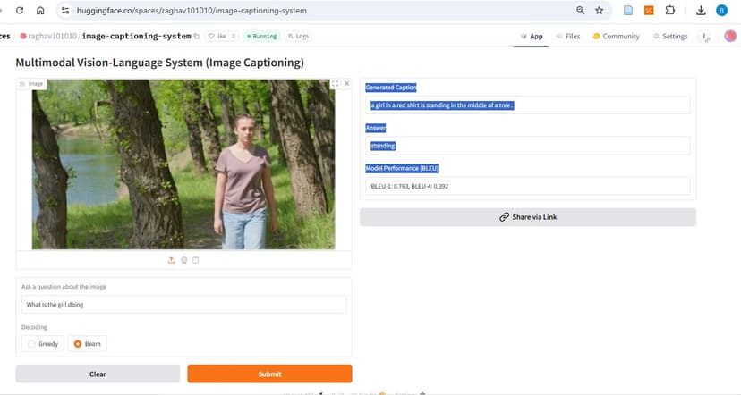 Multimodal Vision-Language System (Image Captioning + VQA)